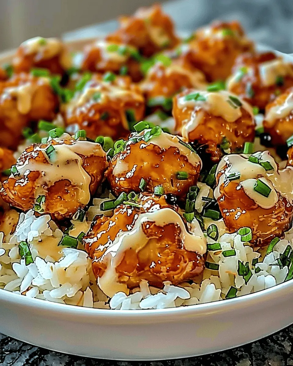 Honey Garlic Chicken Bites: Easy & Delicious over Creamy Rice