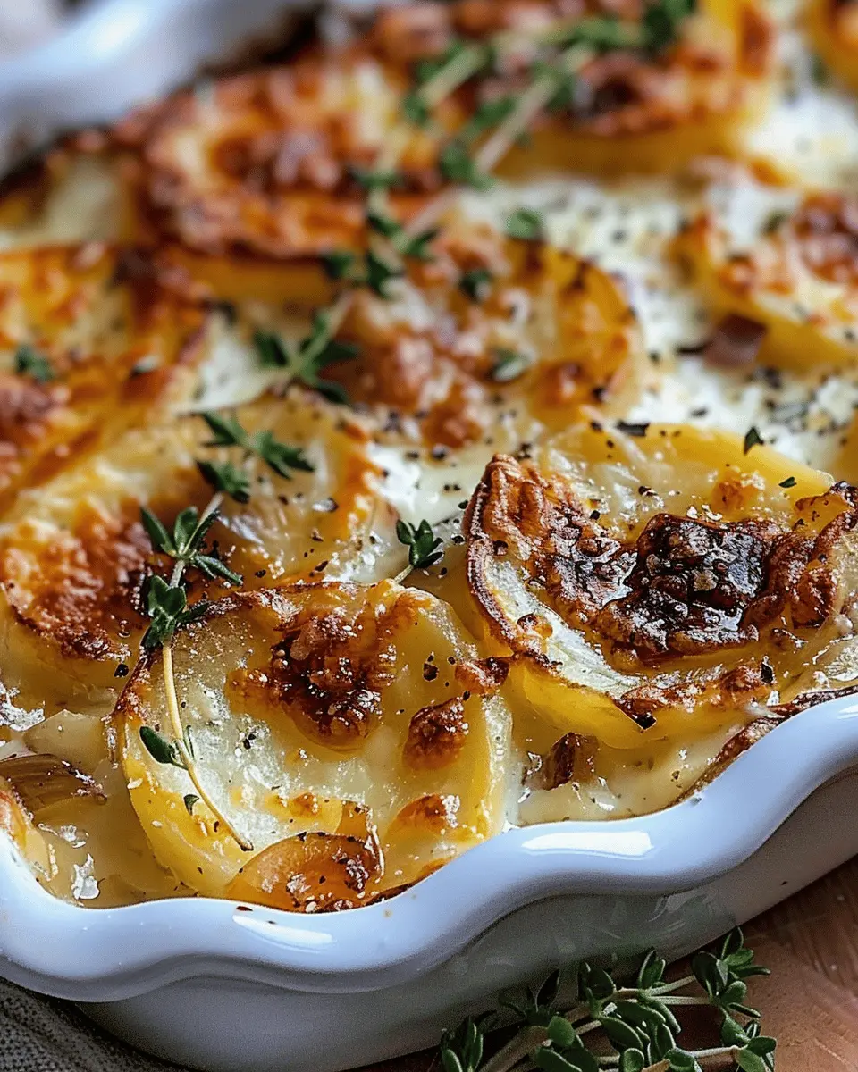 Scalloped Potatoes with Caramelized Onions and Turkey Bacon Delight