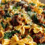 Creamy Garlic Butter Beef Bowtie Pasta with Italian Sausage & Spinach