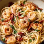 Creamy Mozzarella Shrimp Pasta with Sun-Dried Tomatoes