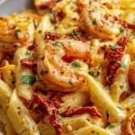 Creamy Mozzarella Shrimp Pasta with Sun-Dried Tomatoes