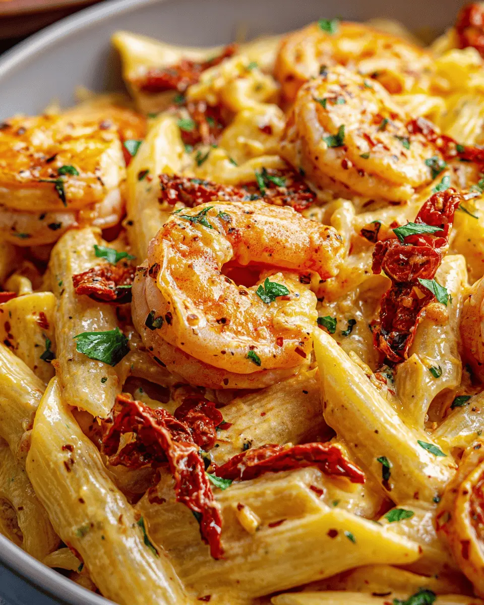 Creamy Mozzarella Shrimp Pasta with Sun-Dried Tomatoes Delight