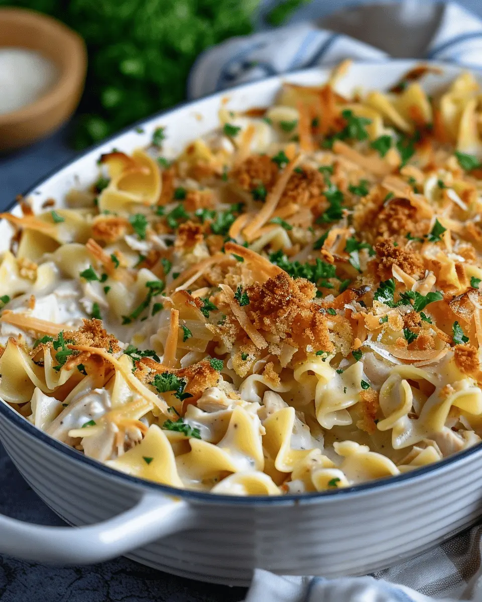 French Onion Chicken Noodle Casserole with Turkey Bacon Delight