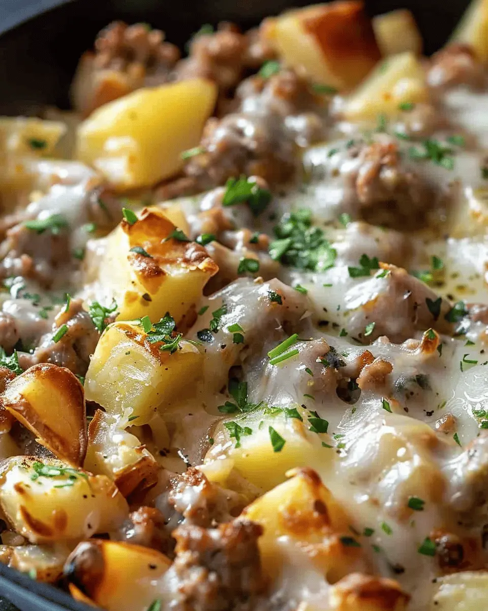 One-Pan Cheesy Potato Meat Skillet with Turkey Bacon and Chicken Ham