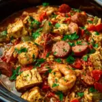 Slow Cooker Cajun Jambalaya with Chicken, Sausage & Shrimp