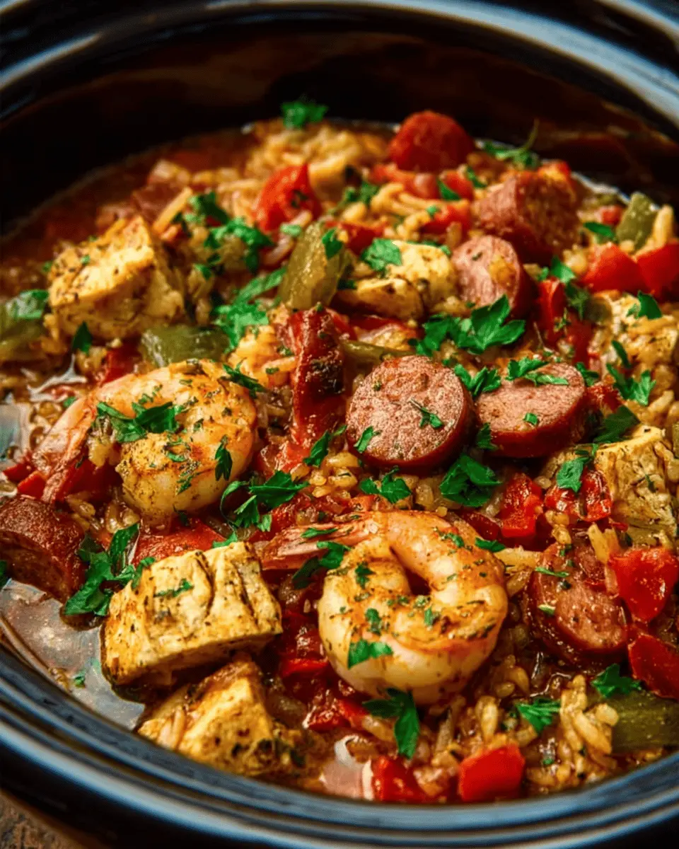 Slow Cooker Cajun Jambalaya: Easy Chicken, Turkey Bacon & Shrimp Recipe