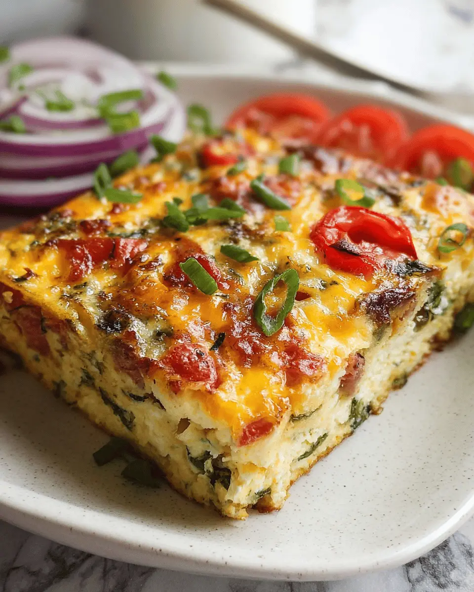 Veggie-Packed Cottage Cheese Egg Bake with Turkey Bacon Delight