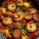 Slow Cooker Cajun Jambalaya with Chicken, Sausage & Shrimp
