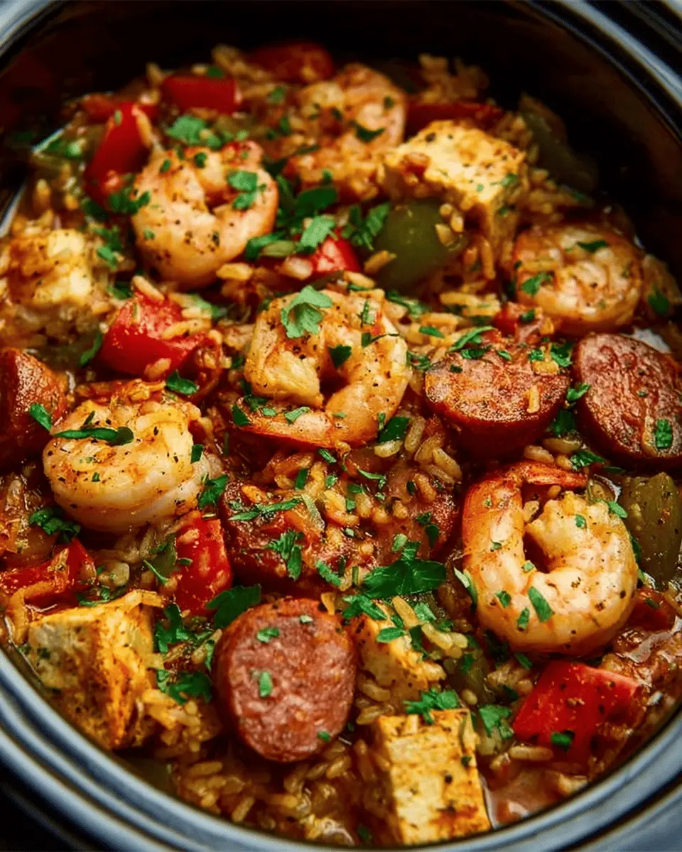 Slow Cooker Cajun Jambalaya: Easy Recipe with Chicken, Sausage & Shrimp