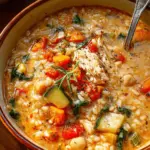 Creamy Chickpea & Chicken Rice Soup with Vegetables