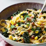 Pasta with Garlicky Swiss Chard and Corn