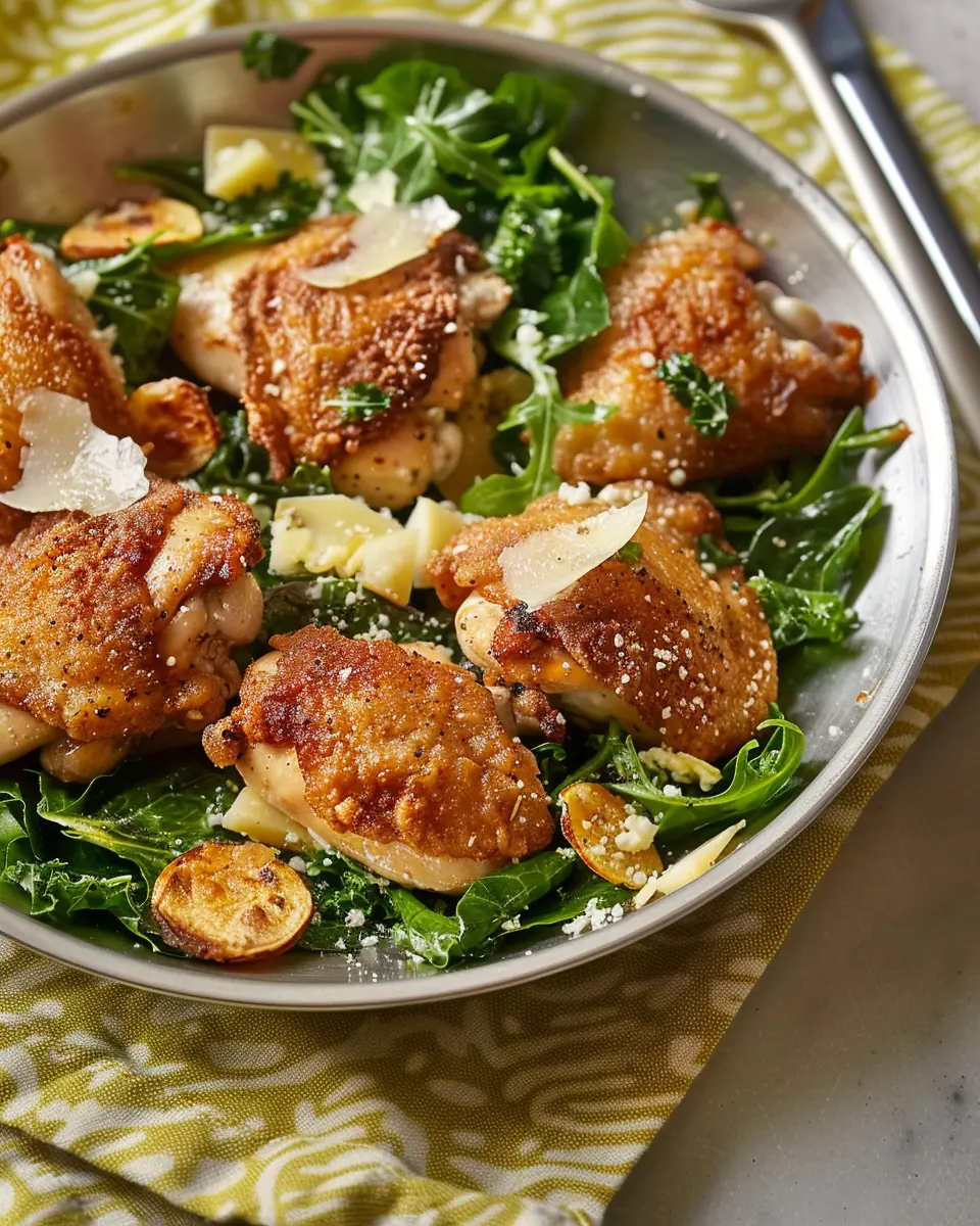 Crispy Chicken Thighs with Escarole and Parmesan Salad Bliss