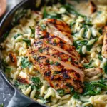 Creamy Spinach Parmesan Orzo with Grilled Chicken Recipe