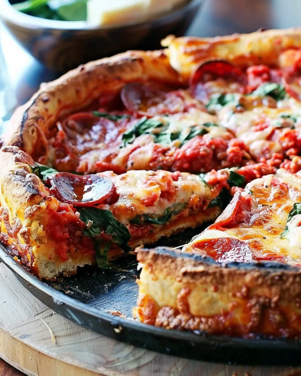 Spinach and Pepperoni Stuffed Pizza: A Delicious Deep Dish Delight