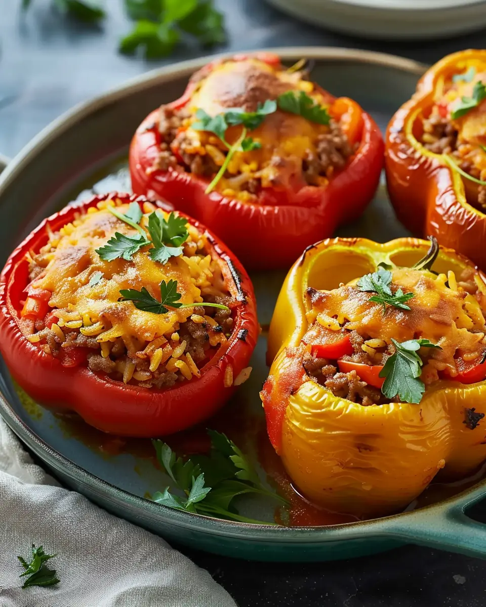 Easy Stuffed Bell Peppers: Flavorful Ground Beef and Rice Delight