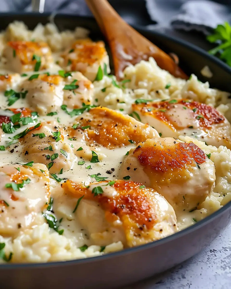 One-Pan Creamy Parmesan Chicken &amp; Rice: Easy Comfort Food Delight
