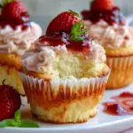 Strawberry Angel Food Cupcakes with Bourbon Strawberry Sauce Recipe