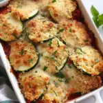 Zucchini Ricotta Lasagna 5 Stars 4 Stars 3 Stars 2 Stars 1 Star No reviews Author: clara Prep Time: 20 minutes Cook Time: 45 minutes Total Time: 1 hour 5 minutes Yield: 6 servings 1x Category: Main Course Method: Baking Cuisine: Italian Diet: Vegetarian Print Recipe Pin Recipe Description A light and wholesome twist on classic lasagna, this zucchini ricotta lasagna uses thinly sliced zucchini in place of pasta, layered with creamy ricotta, marinara, and melted mozzarella for a low-carb, satisfying meal. Ingredients Units USM Scale 1x 2x 3x 3 medium zucchinis, thinly sliced lengthwise 1 tbsp olive oil 1 tsp salt 1/2 tsp black pepper 1 1/2 cups ricotta cheese 1/2 cup grated Parmesan cheese 1 egg 2 cups marinara sauce 1 1/2 cups shredded mozzarella cheese 1 tsp dried basil or Italian seasoning Fresh basil for garnish (optional) Cook Mode Prevent your screen from going dark Instructions Preheat oven to 190°C (375°F). Lightly salt zucchini slices and let them sit for 10-15 minutes to release moisture. Pat dry with paper towels. In a bowl, mix ricotta, Parmesan, egg, black pepper, and Italian seasoning until smooth. Lightly oil a 9×9 inch baking dish. Spread a spoonful of marinara sauce on the bottom. Layer zucchini slices, ricotta mixture, marinara sauce, and mozzarella cheese. Repeat layers, finishing with marinara and mozzarella on top. Cover with foil and bake for 30 minutes. Remove foil and bake for another 10-15 minutes until bubbly and lightly browned. Let rest for 10 minutes before slicing. Garnish with fresh basil if desired. Notes Grill or roast zucchini slices before assembling for better texture. Use part-skim ricotta and mozzarella for a lighter version. Can be made ahead and reheated the next day—it tastes even better! Nutrition Serving Size: 1 sliceCalories: 280Sugar: 6gSodium: 480mgFat: 18gSaturated Fat: 9gUnsaturated Fat: 7gTrans Fat: 0gCarbohydrates: 10gFiber: 2gProtein: 18gCholesterol: 65mg Did you make this r