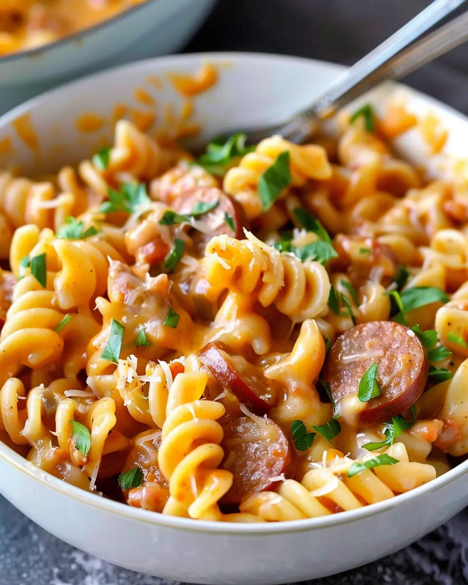 One Pot Cheesy Smoked Sausage Pasta: A Flavorful Homemade Delight