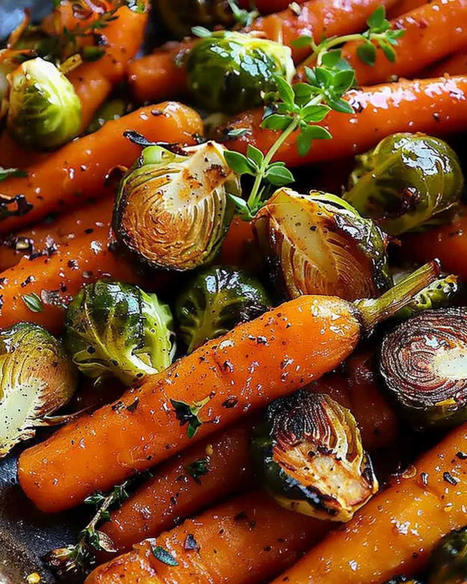Crispy Maple Glazed Carrots and Brussel Sprouts with Turkey Bacon