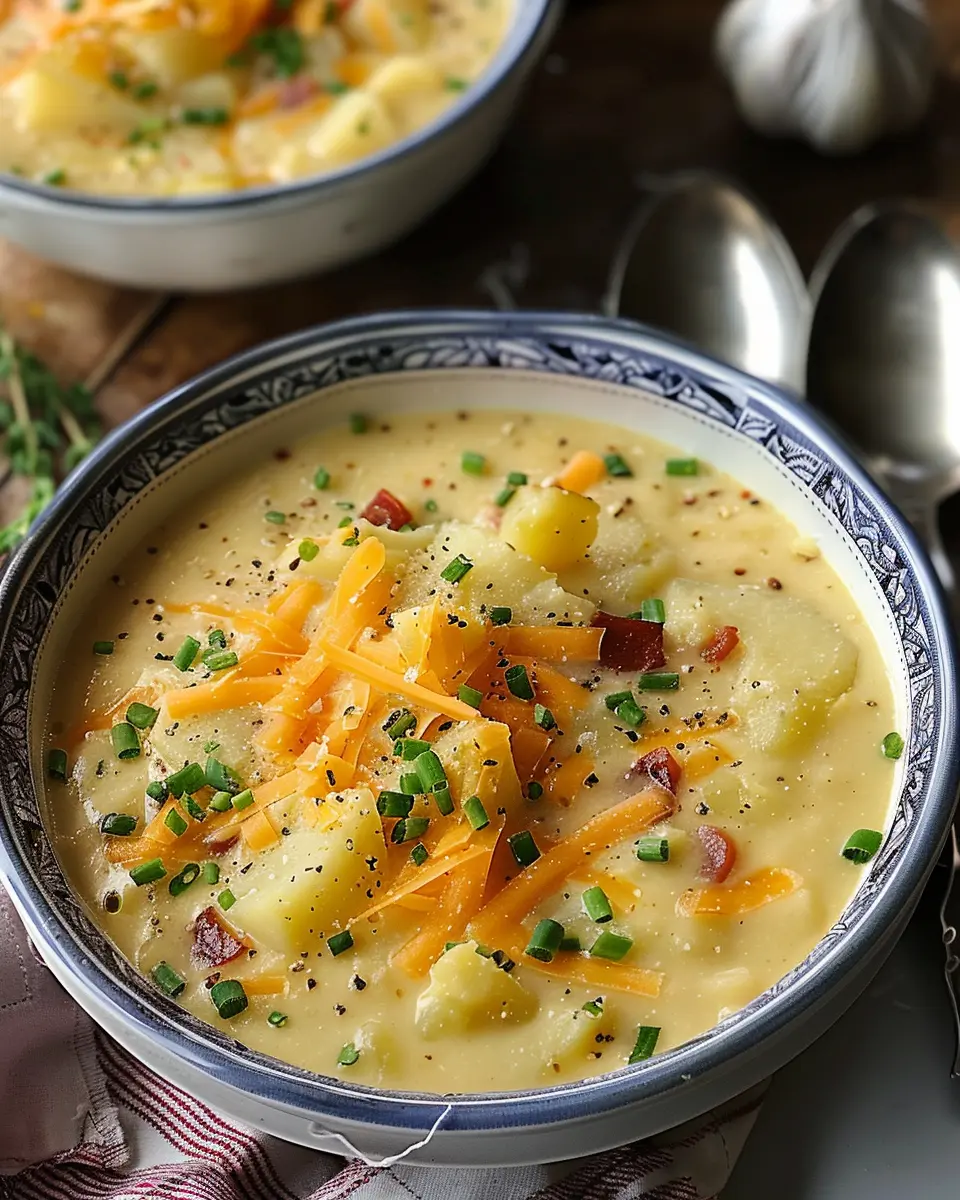 Potato Soup with Roasted Garlic Cheddar Cheese: A Comforting Delight