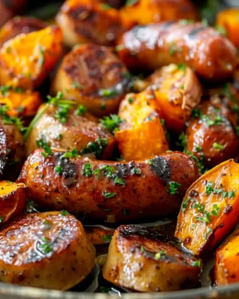 Honey Garlic Sausage with Roasted Sweet Potatoes: A Juicy Delight
