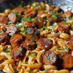 Sticky Honey Garlic Sausage Pasta Skillet