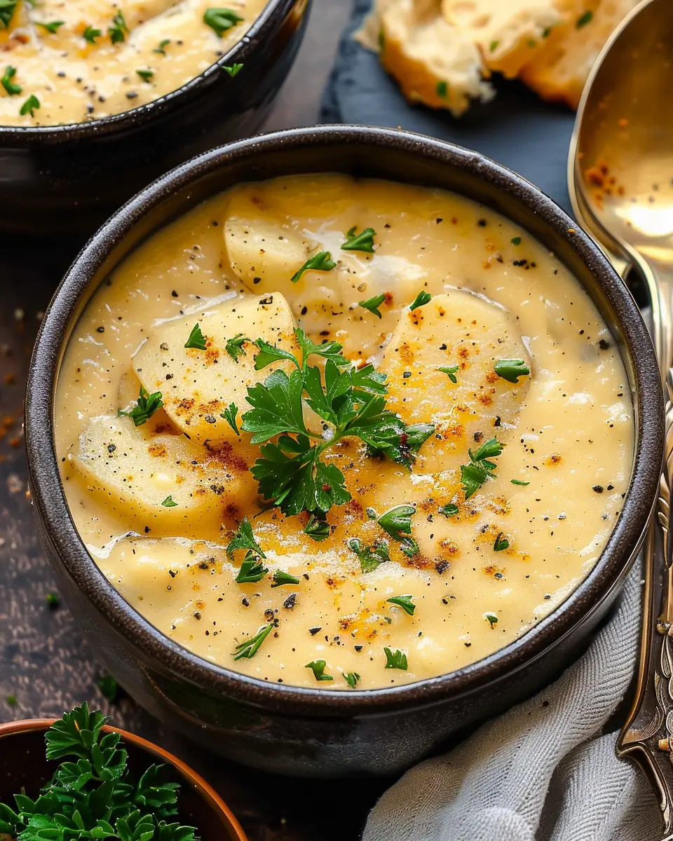 Hearty Cheddar Garlic Herb Potato Soup with Turkey Bacon Delight