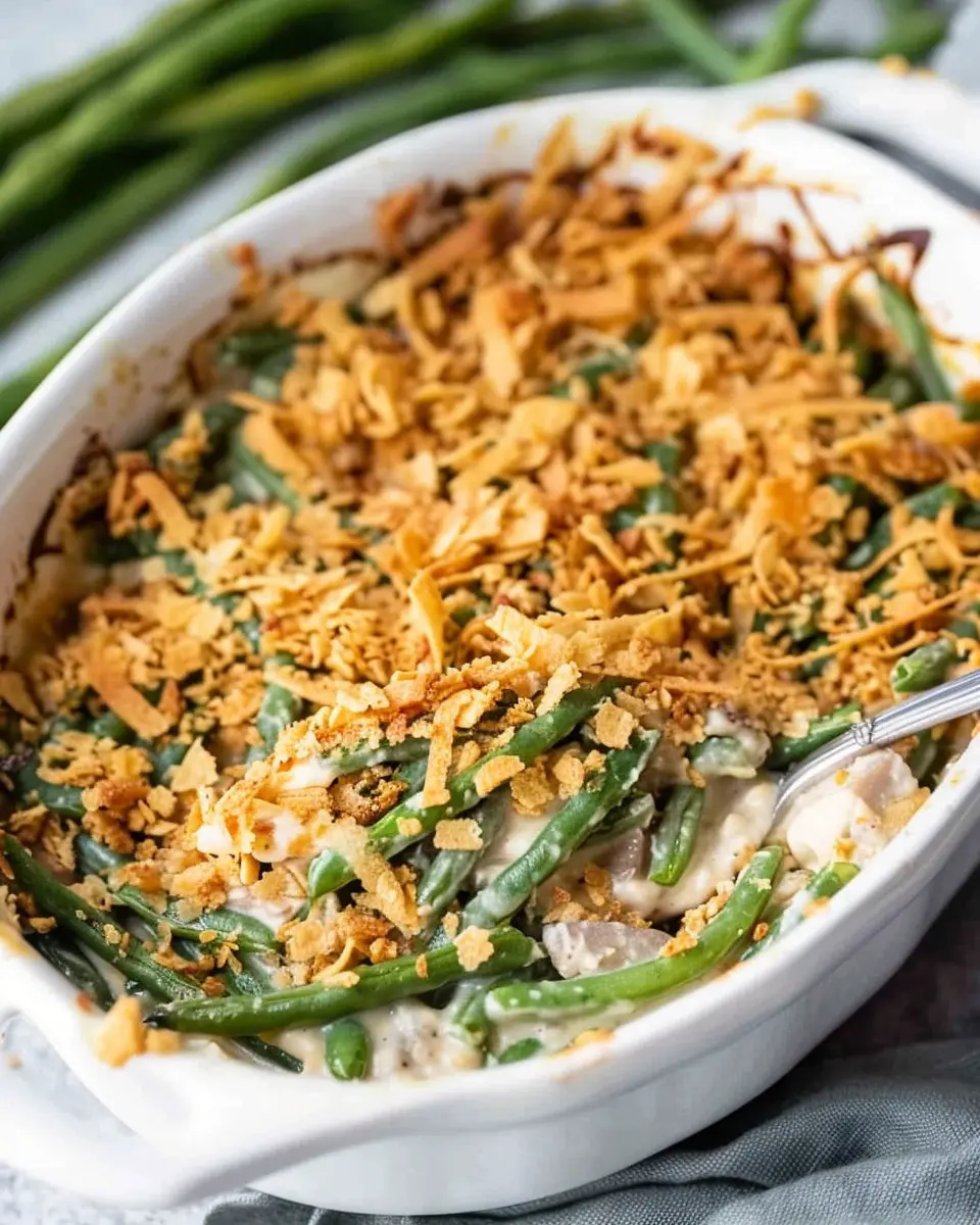 Easy Green Bean Casserole with Turkey Bacon and Chicken Ham Delight