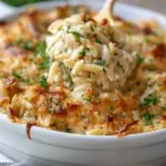 French Onion Chicken Orzo Casserole