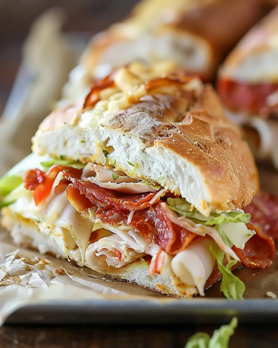 Baked Italian Grinder Sandwiches: Easy Turkey Bacon &amp; Chicken Ham Delight