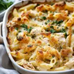 Creamy French onion chicken pasta bake