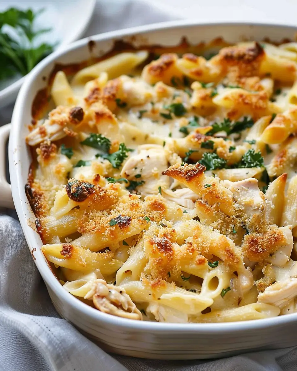Creamy French Onion Chicken Pasta Bake with Savory Turkey Bacon